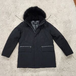 Karl Lagerfeld Paris Classic Heavy Black Faux Fur Hood Cold Weather Parka. M